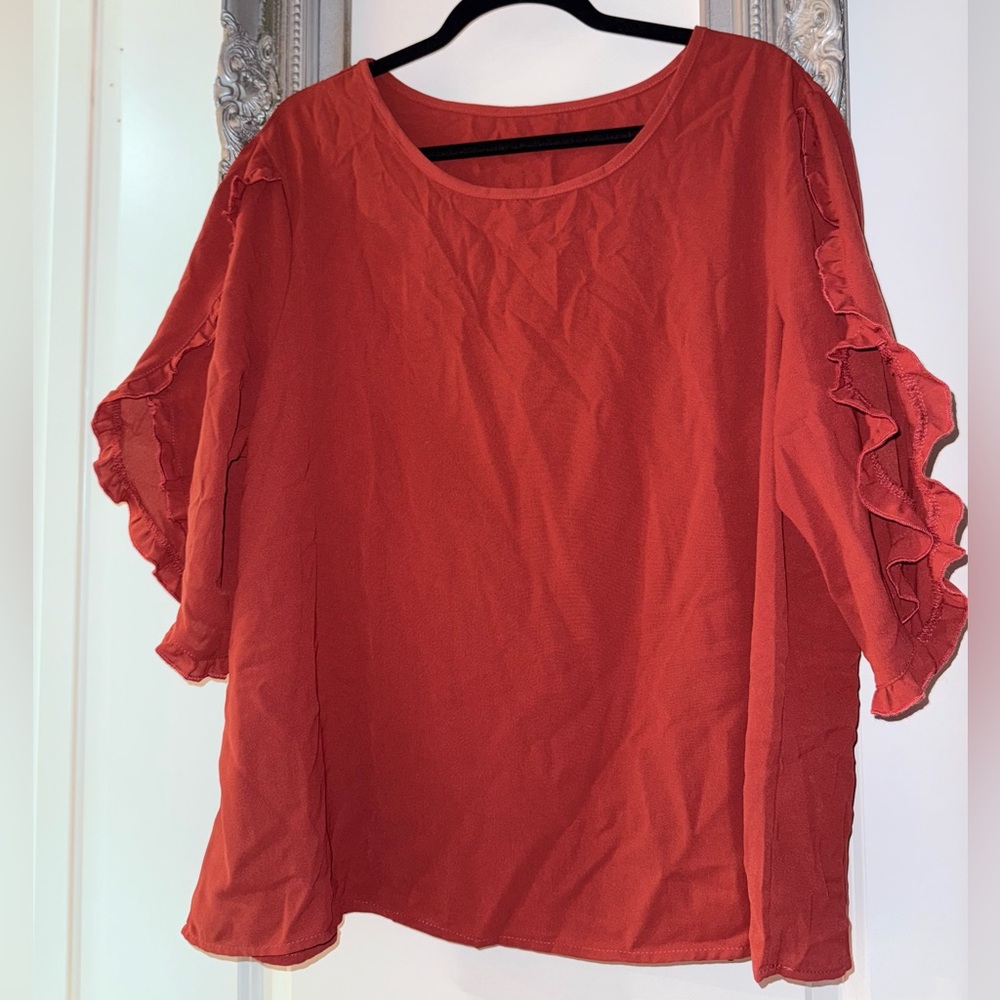 SHEIN Curve 1XL Rust colored Ruffled Sleeve Blouse